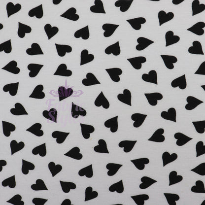 Love Heart Print Black White Viscose Elastane Fabric