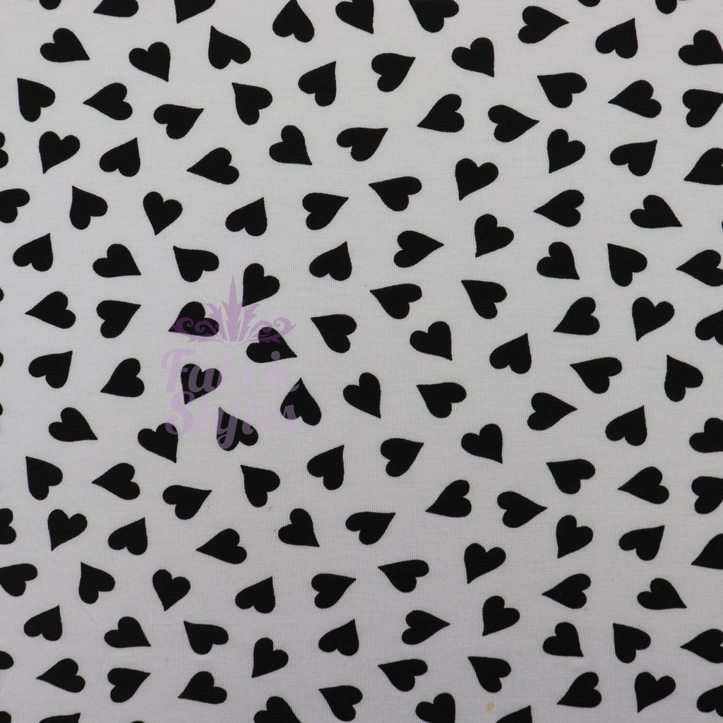Love Heart Print Black White Viscose Elastane Fabric