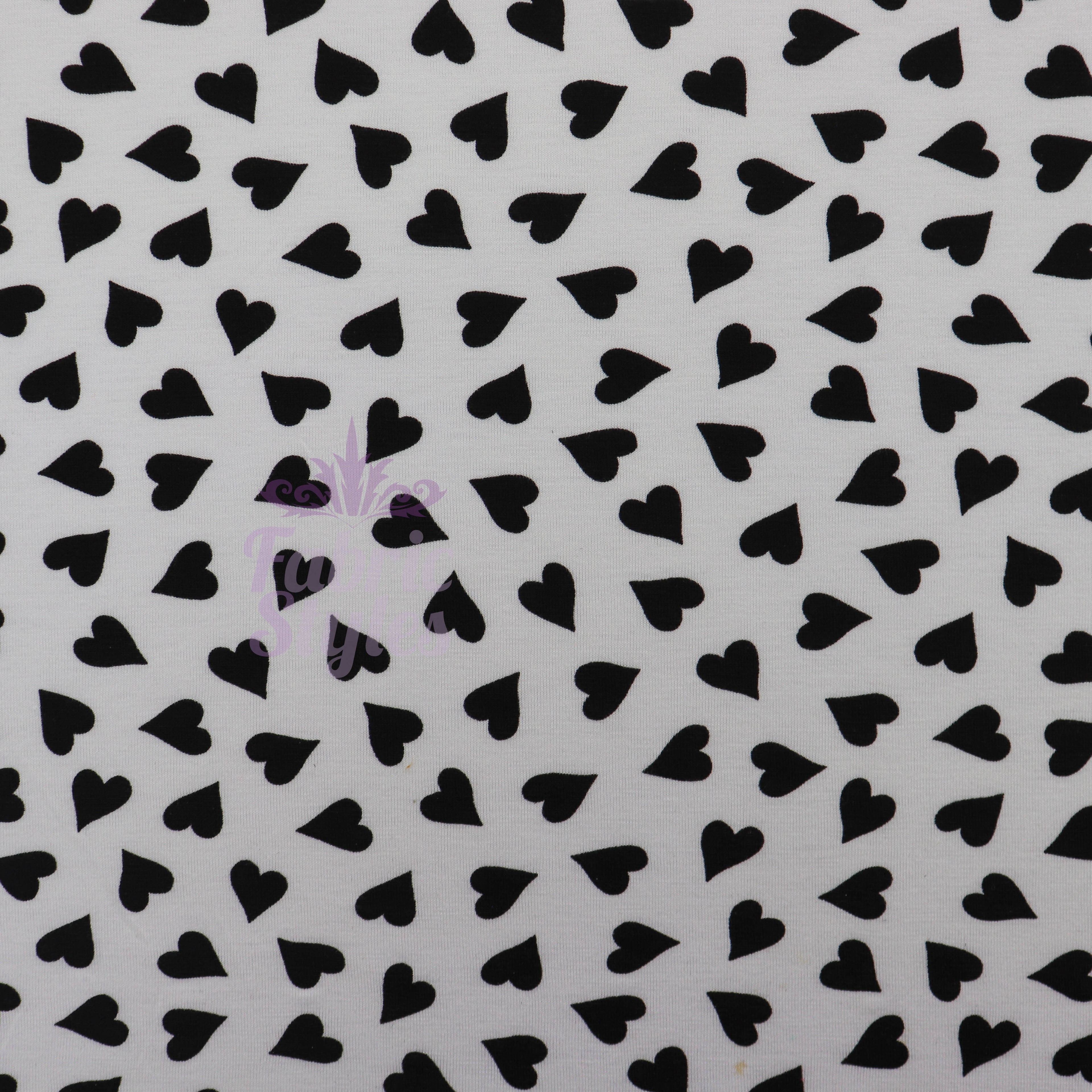 Love Heart Print Black White Viscose Elastane Fabric