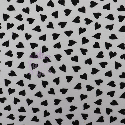 Love Heart Print Black White Viscose Elastane Fabric