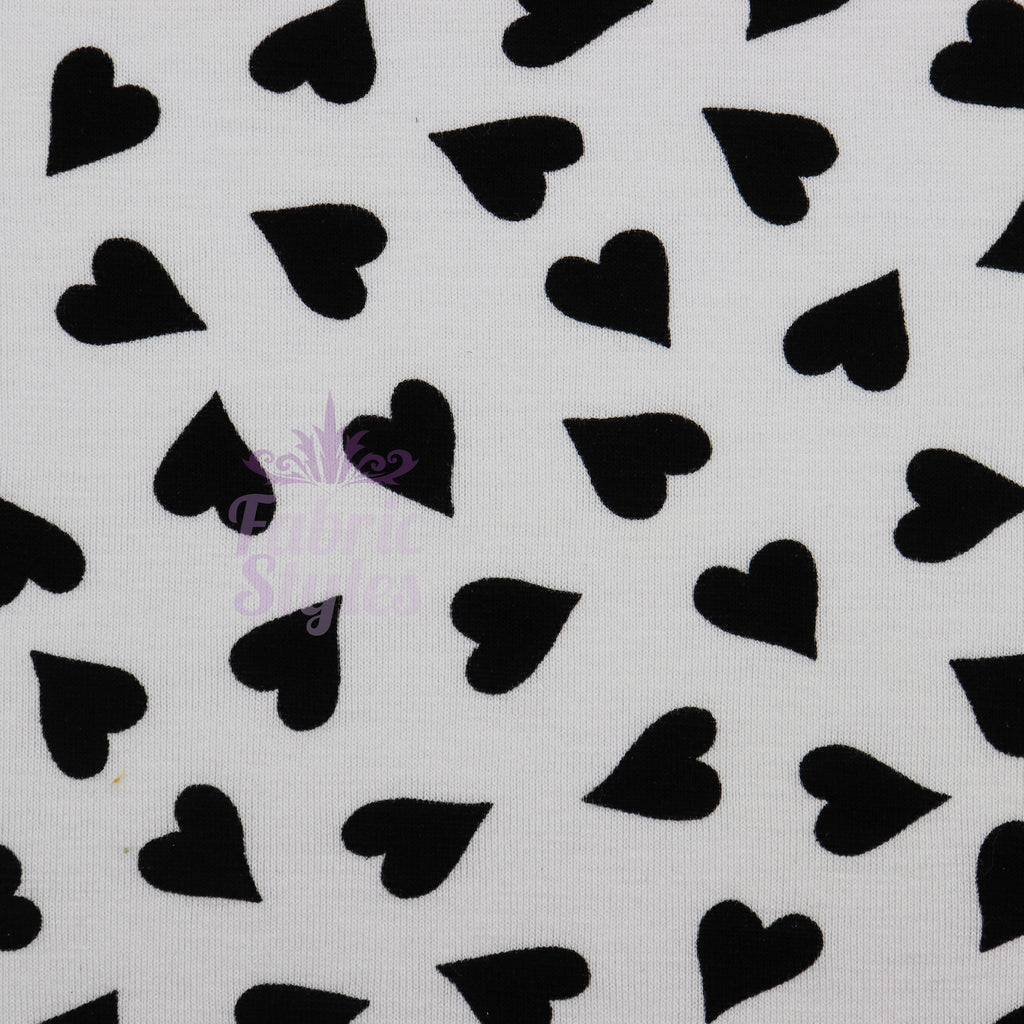 Love Heart Print Black White Viscose Elastane Fabric
