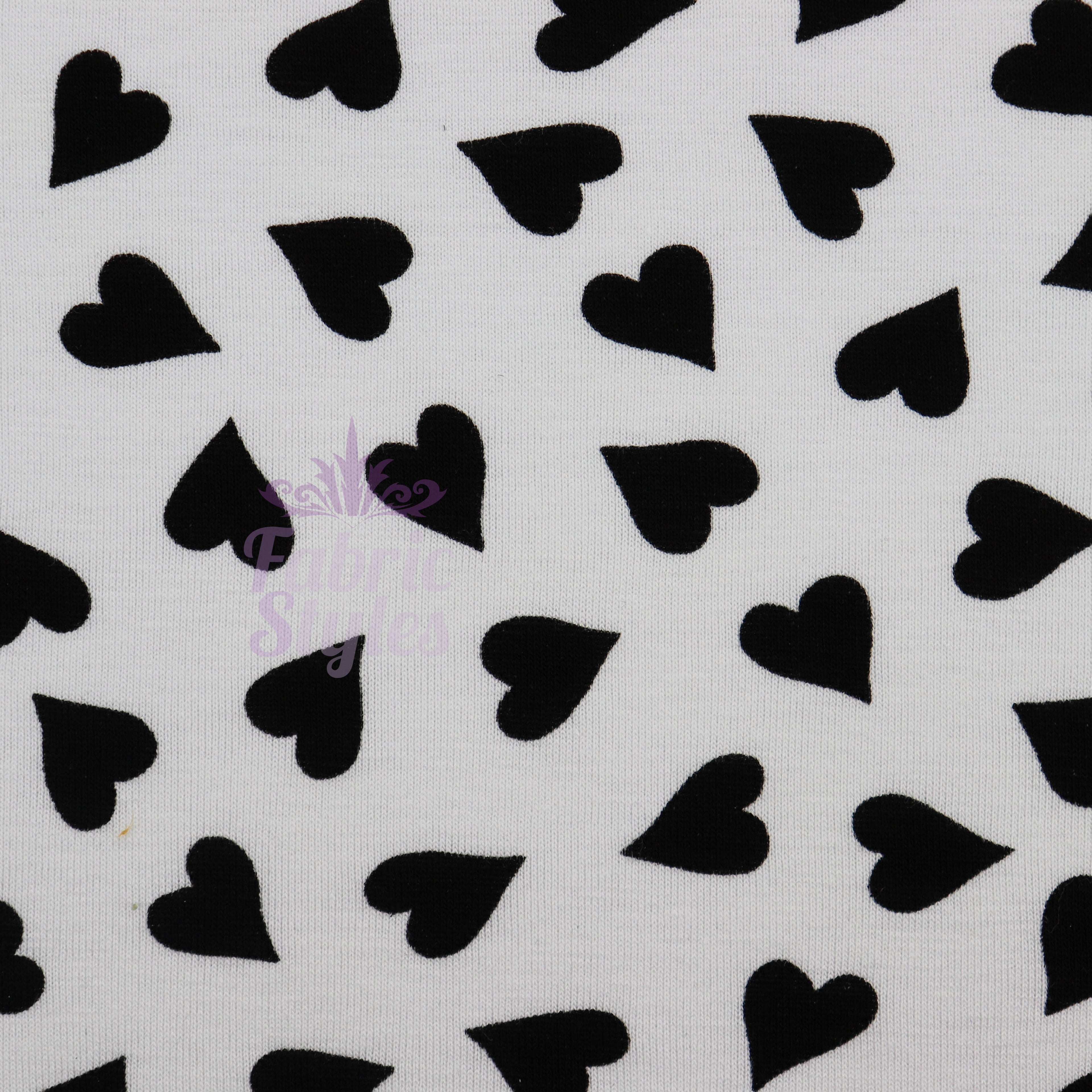 Love Heart Print Black White Viscose Elastane Fabric