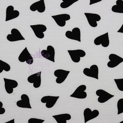 Love Heart Print Black White Viscose Elastane Fabric