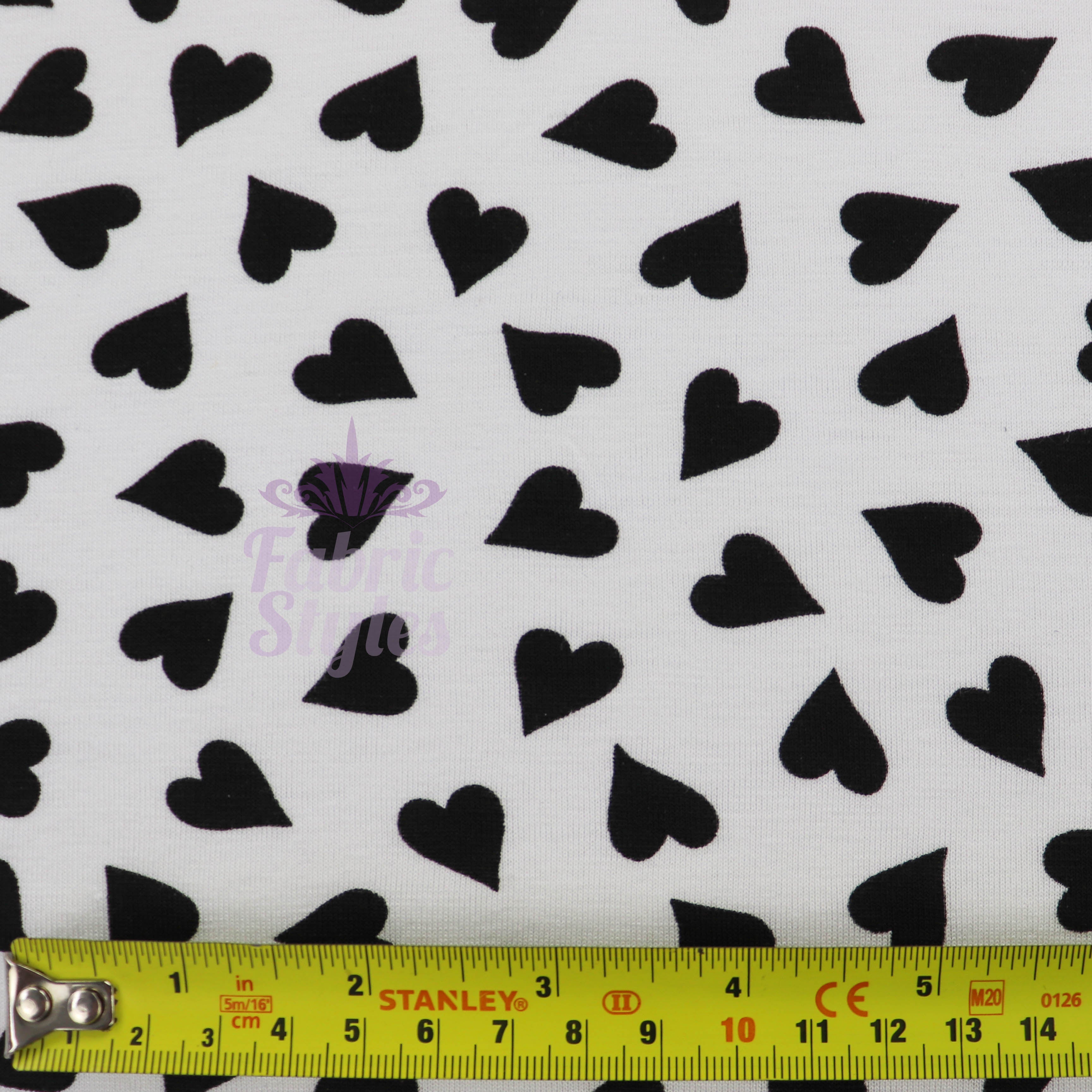 Love Heart Print Black White Viscose Elastane Fabric