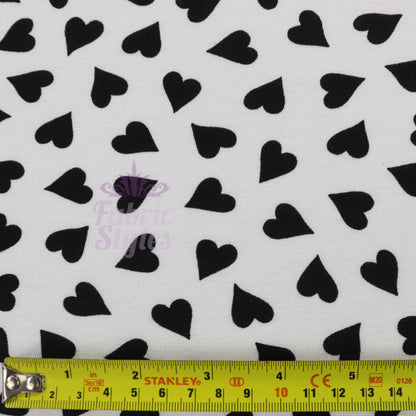 Love Heart Print Black White Viscose Elastane Fabric