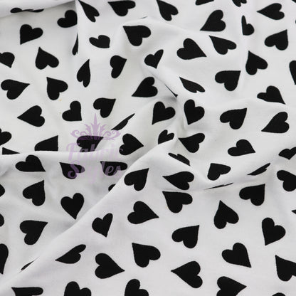 Love Heart Print Black White Viscose Elastane Fabric