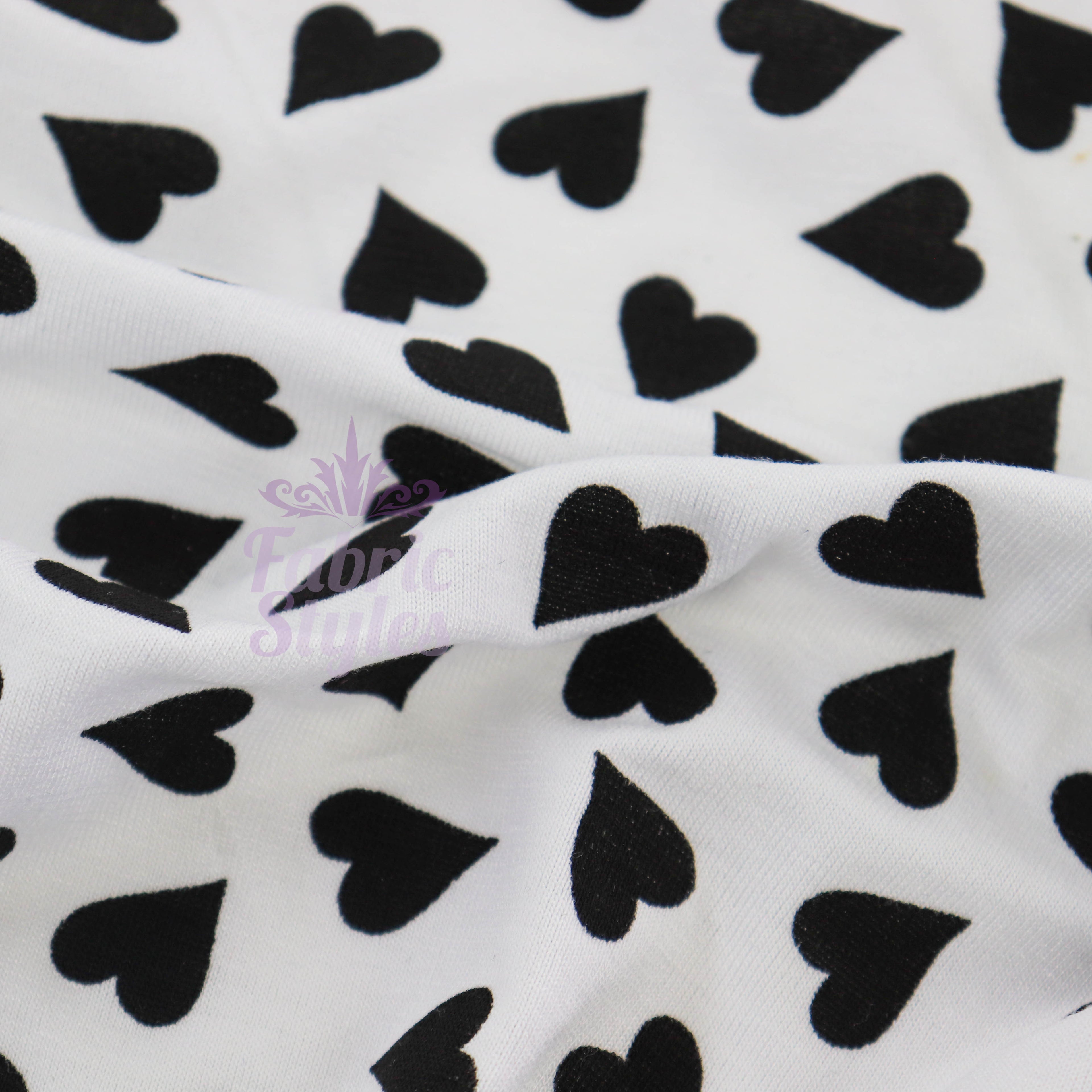 Love Heart Print Black White Viscose Elastane Fabric