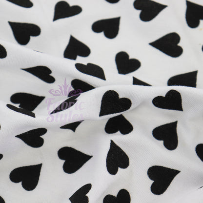 Love Heart Print Black White Viscose Elastane Fabric