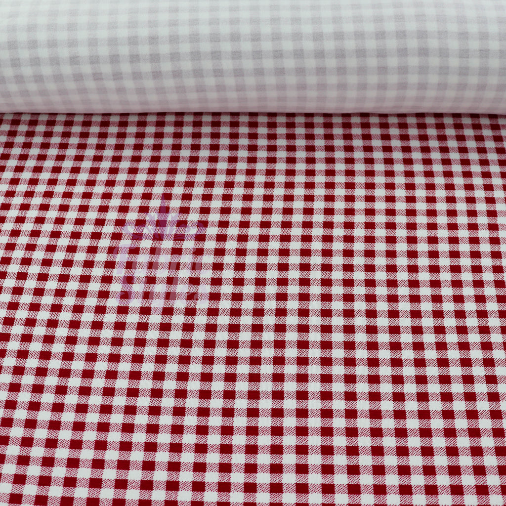 Red Gingham Check Viscose Elastane Fabric