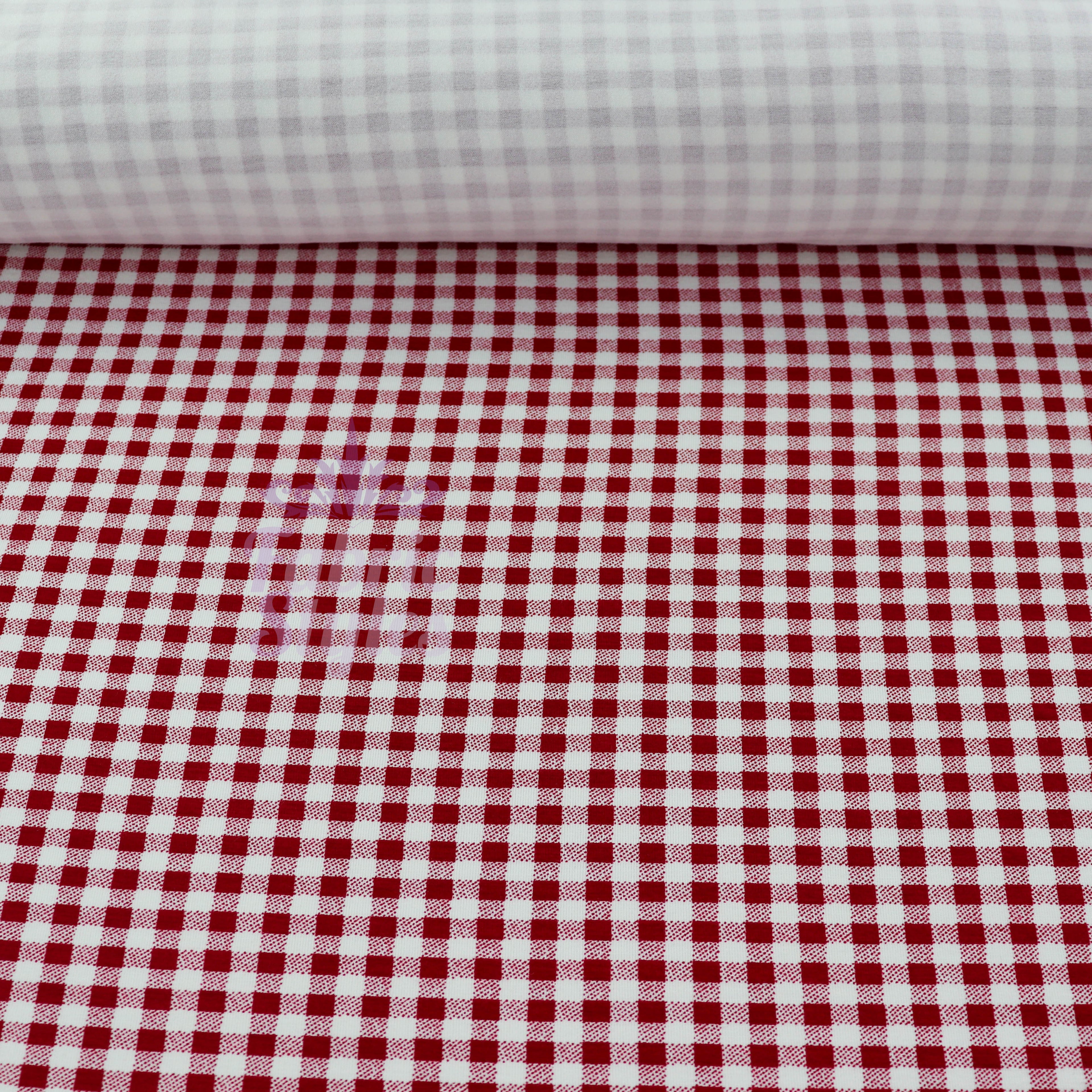 Red Gingham Check Viscose Elastane Fabric