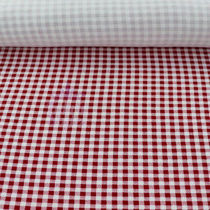 Red Gingham Check Viscose Elastane Fabric