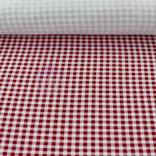 Red Gingham Check Viscose Elastane Fabric