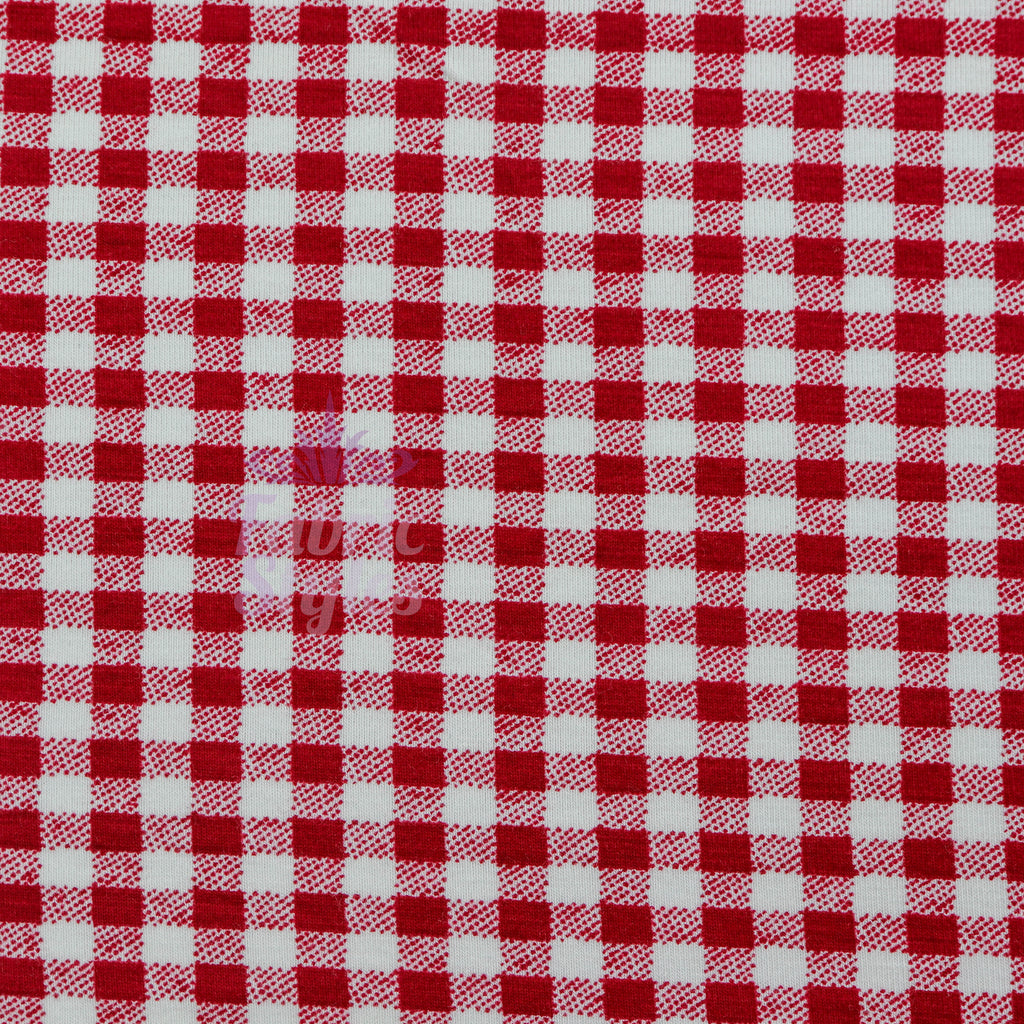 Red Gingham Check Viscose Elastane Fabric