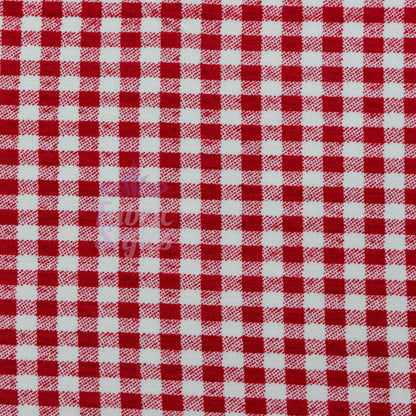 Red Gingham Check Viscose Elastane Fabric
