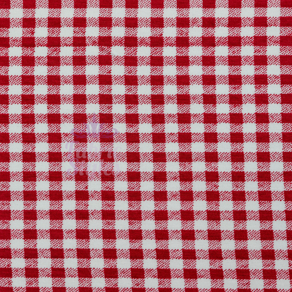 Red Gingham Check Viscose Elastane Fabric