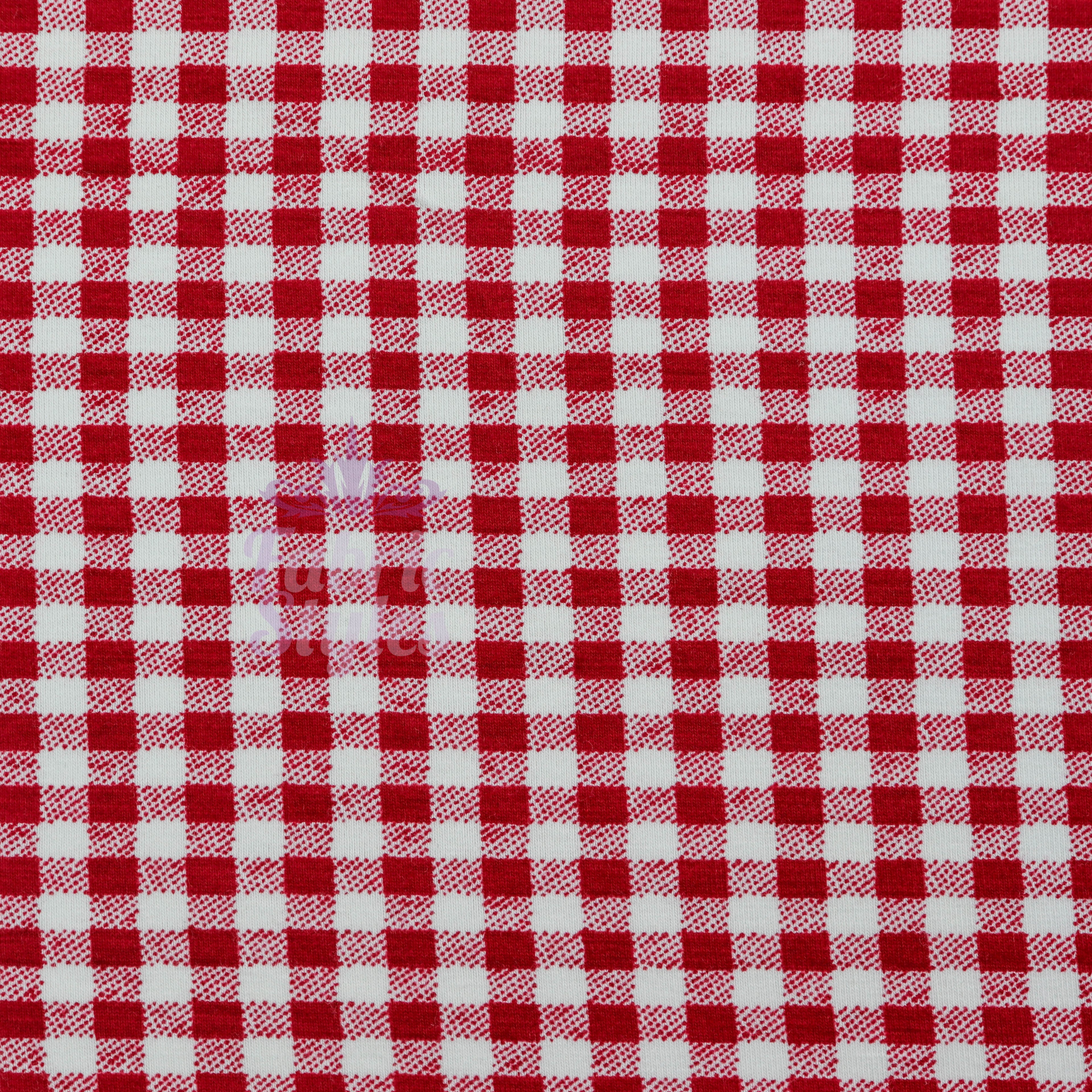 Red Gingham Check Viscose Elastane Fabric