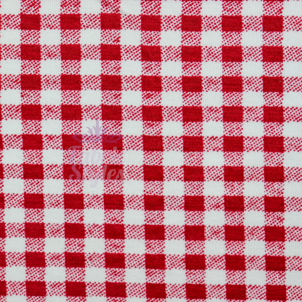 Red Gingham Check Viscose Elastane Fabric