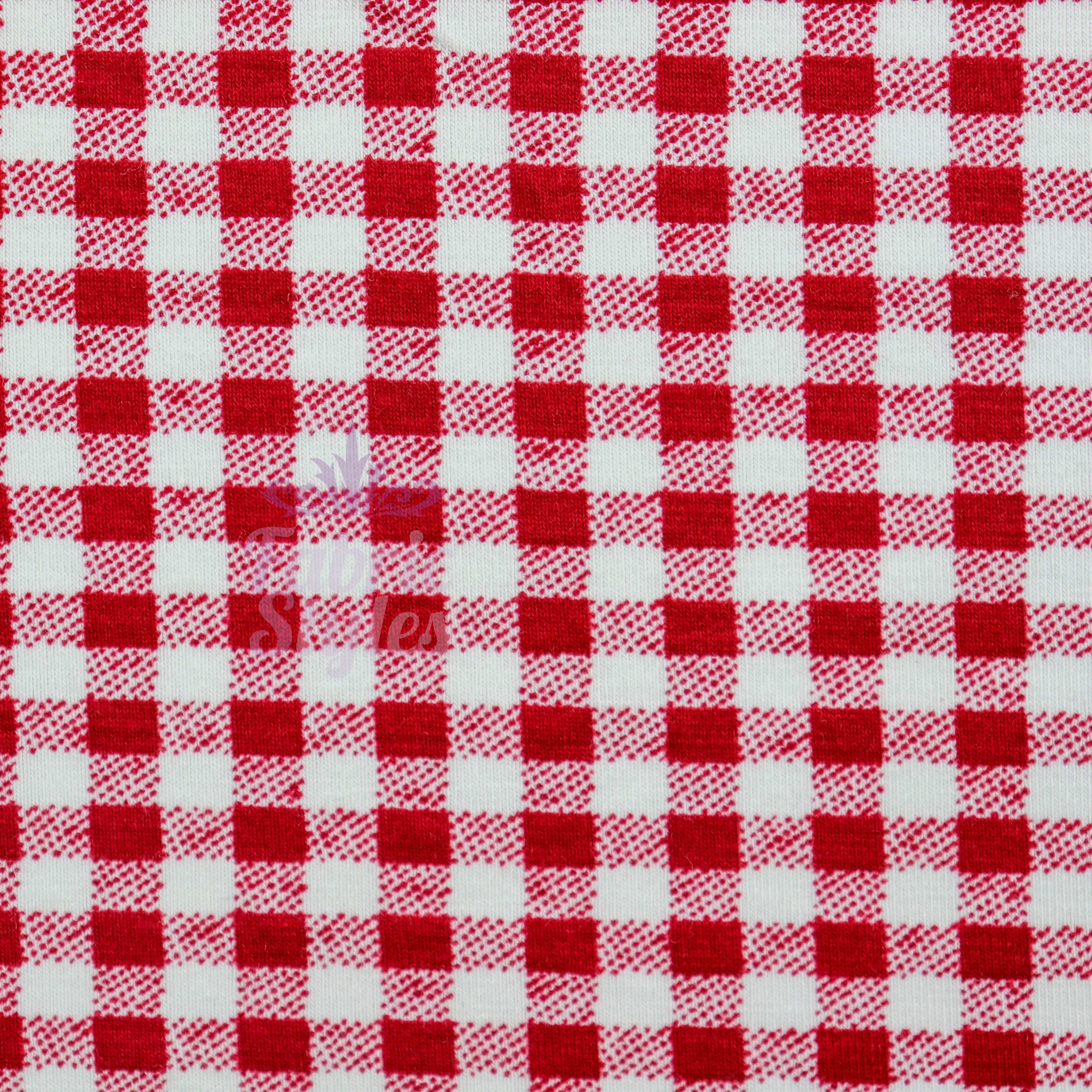 Red Gingham Check Viscose Elastane Fabric