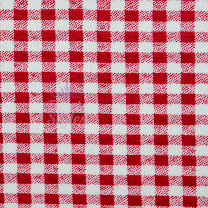 Red Gingham Check Viscose Elastane Fabric