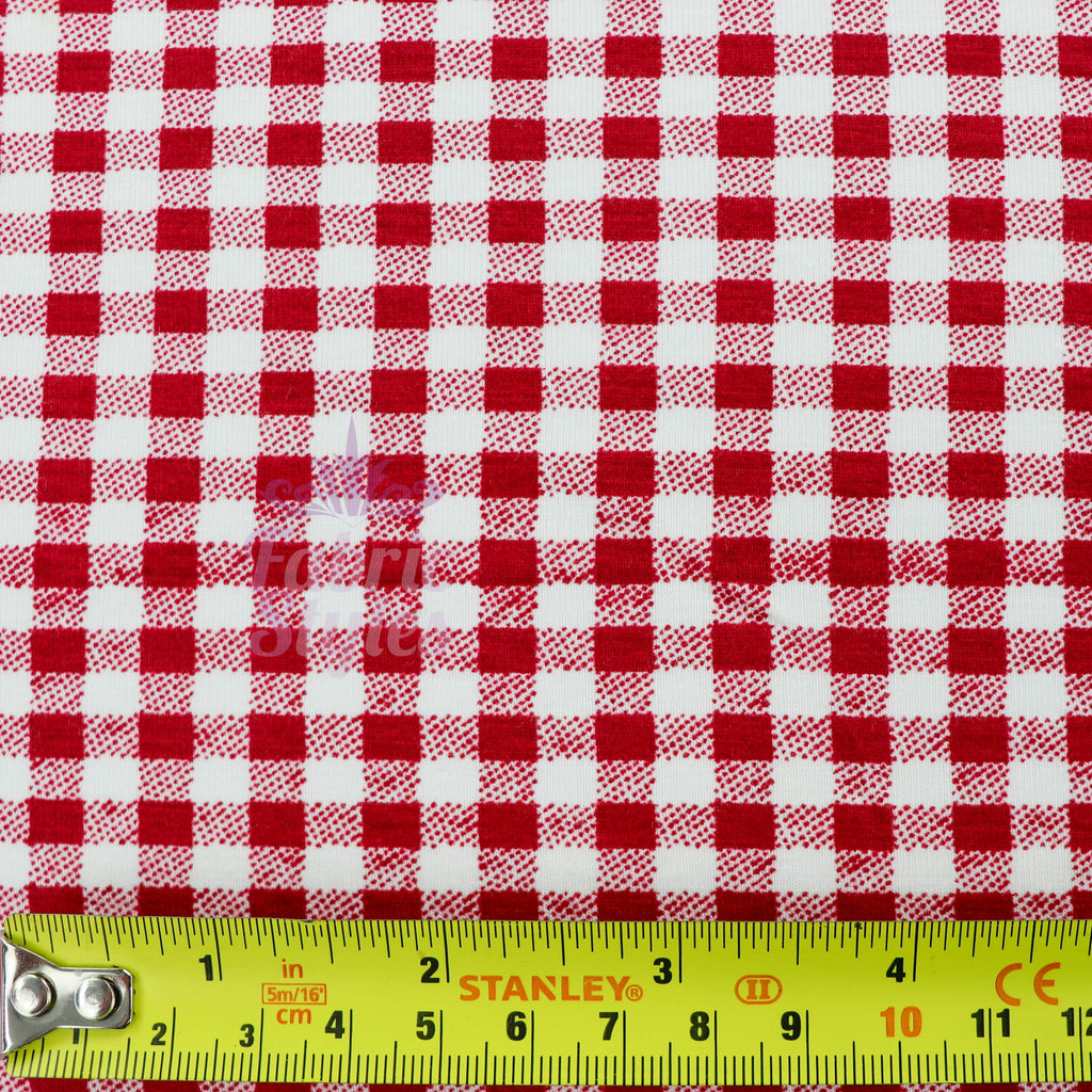 Red Gingham Check Viscose Elastane Fabric