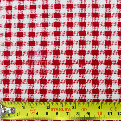 Red Gingham Check Viscose Elastane Fabric