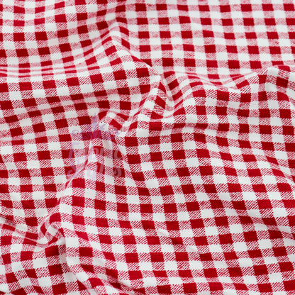 Red Gingham Check Viscose Elastane Fabric