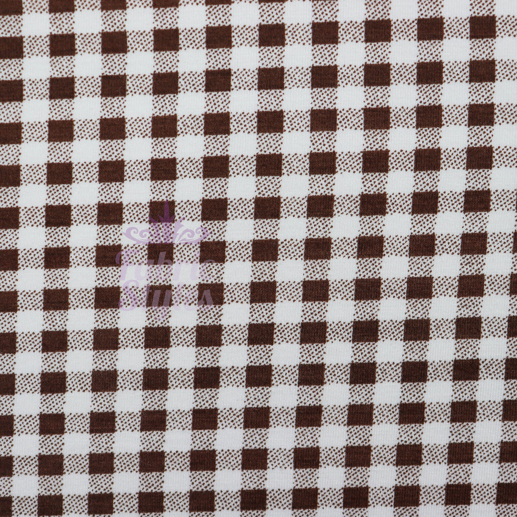 Dark Brown Gingham Check Viscose Elastane Fabric