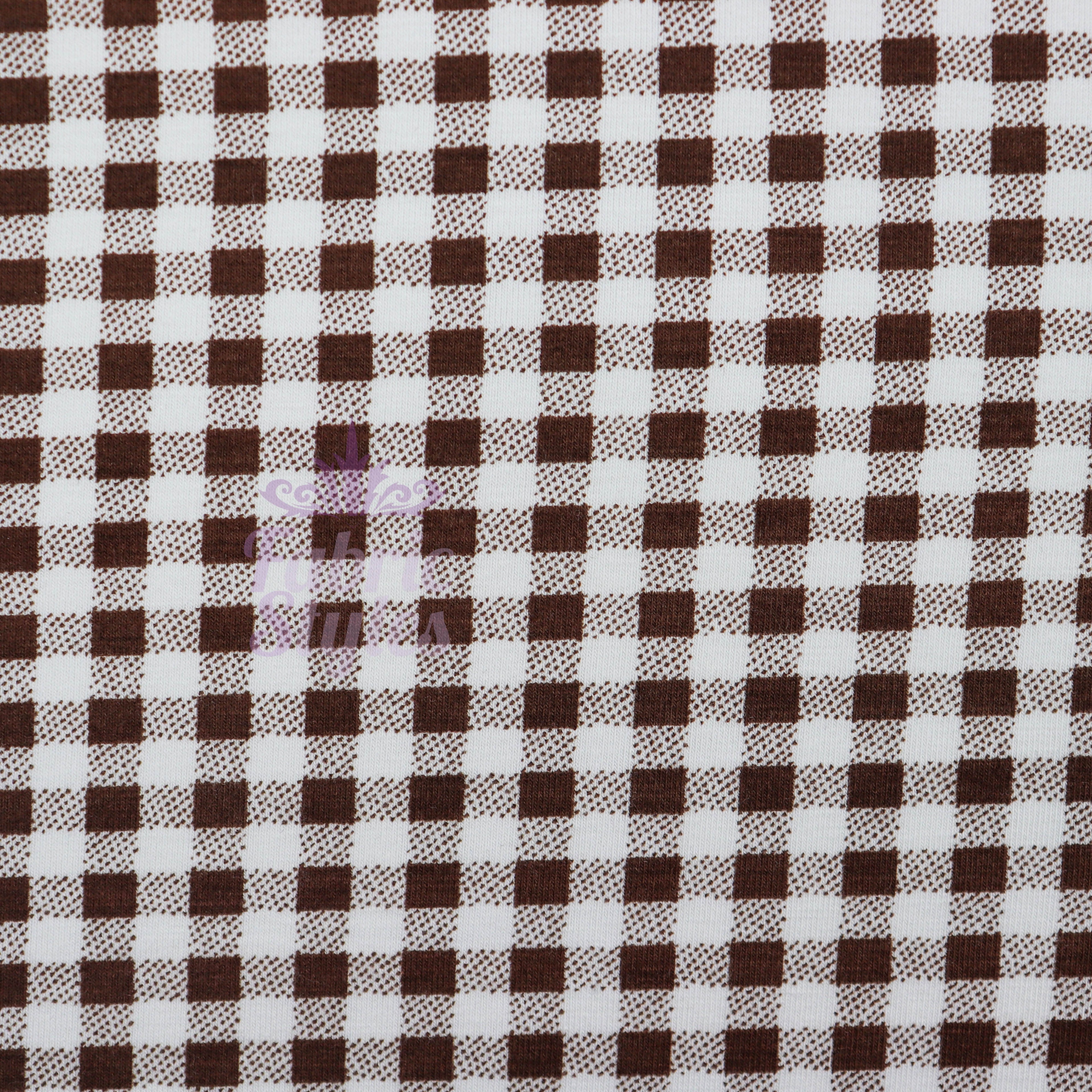 Dark Brown Gingham Check Viscose Elastane Fabric