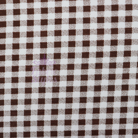 Dark Brown Gingham Check Viscose Elastane Fabric