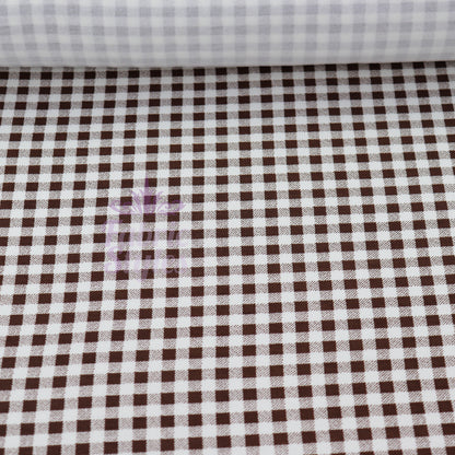 Dark Brown Gingham Check Viscose Elastane Fabric
