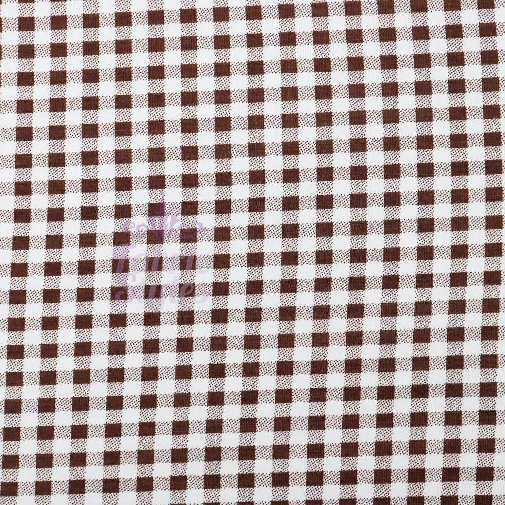 Dark Brown Gingham Check Viscose Elastane Fabric
