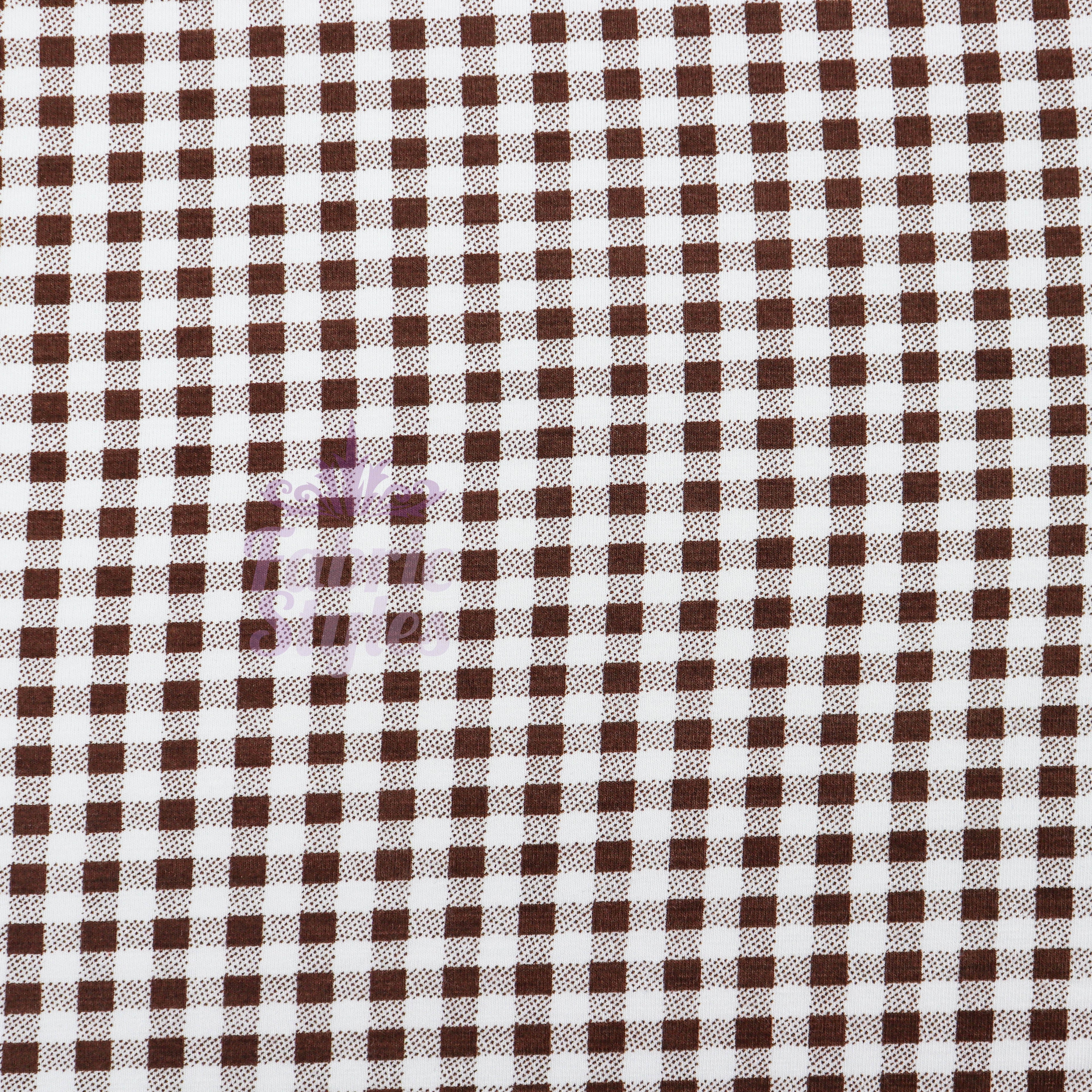 Dark Brown Gingham Check Viscose Elastane Fabric