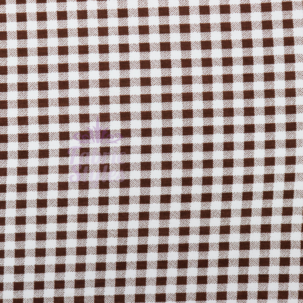 Dark Brown Gingham Check Viscose Elastane Fabric