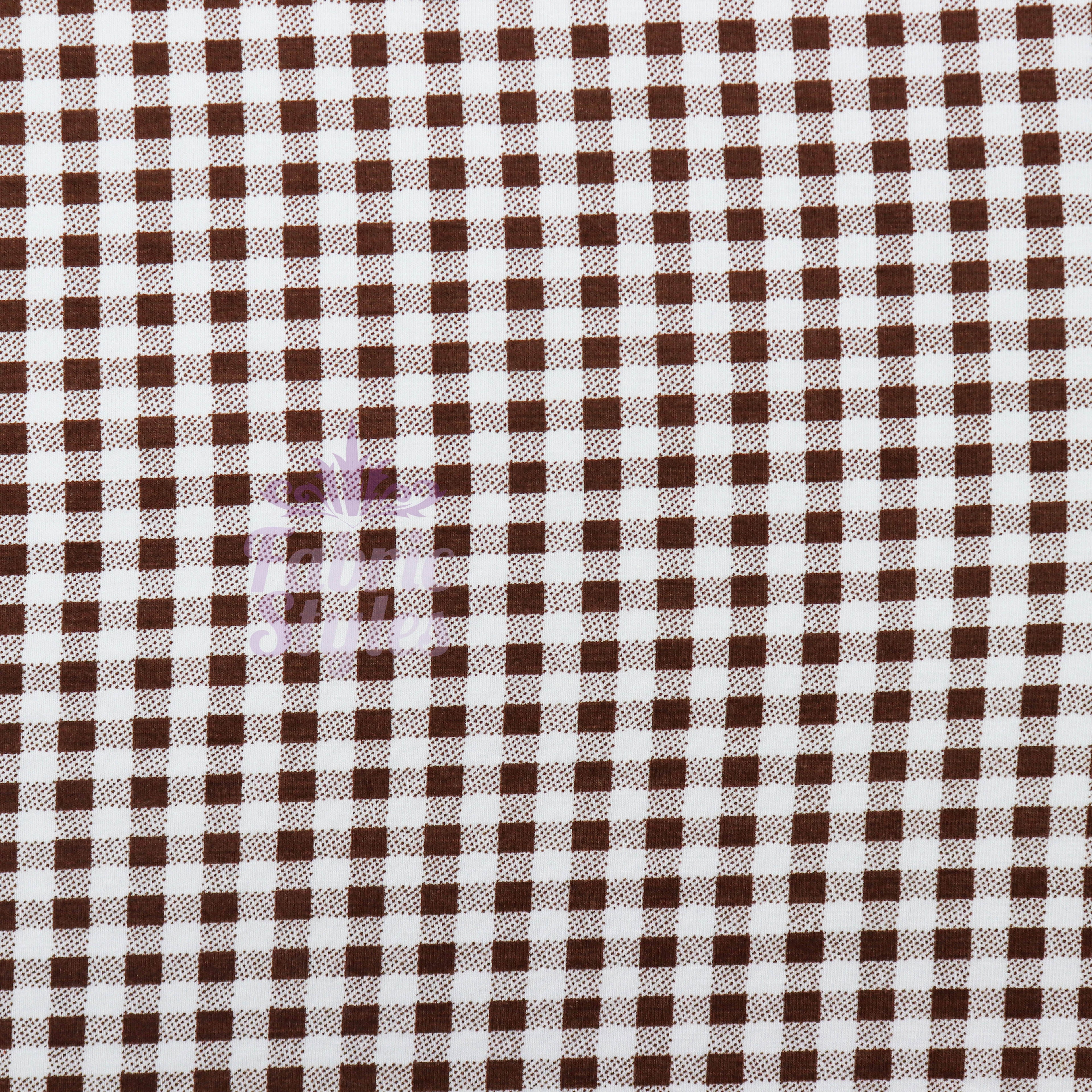 Dark Brown Gingham Check Viscose Elastane Fabric