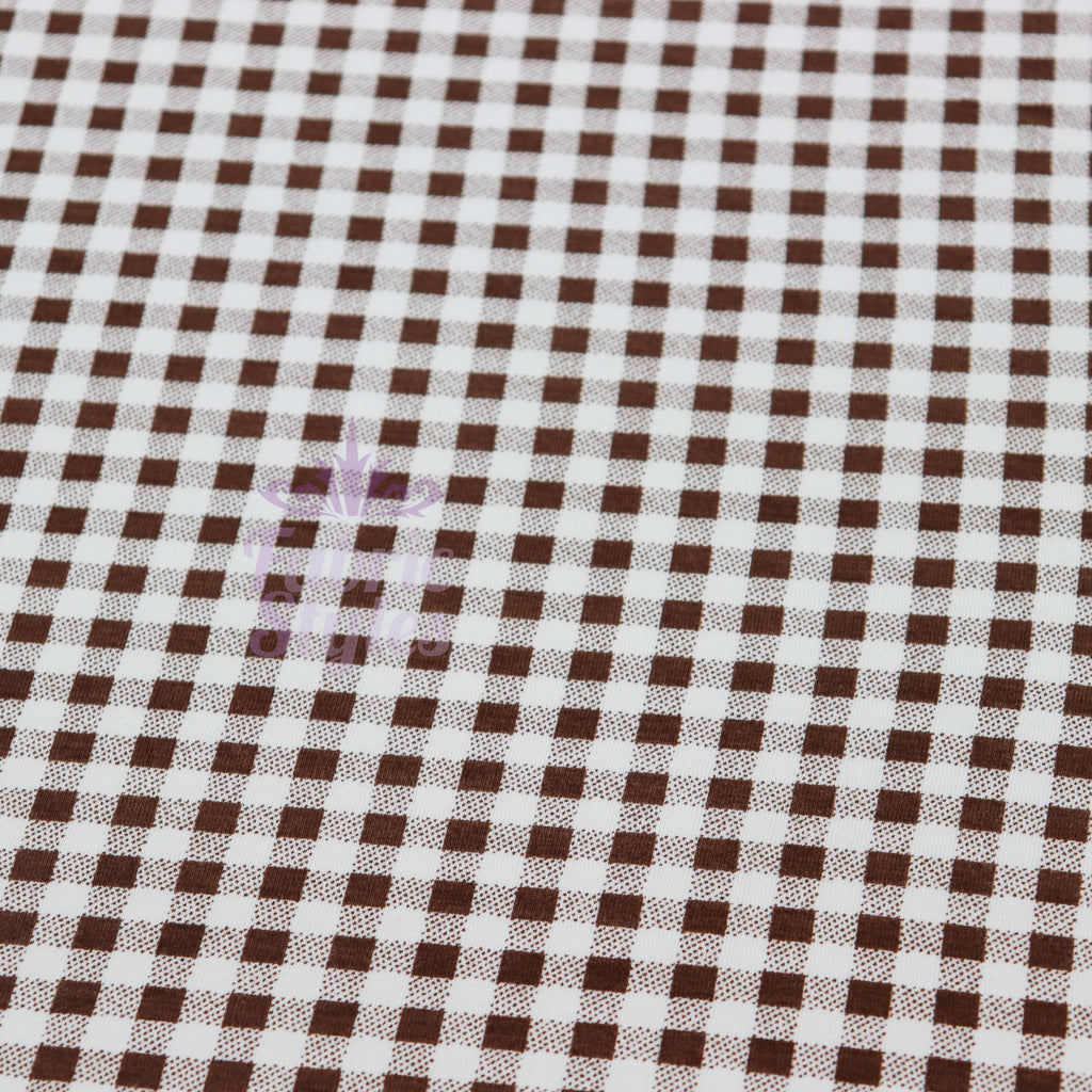 Dark Brown Gingham Check Viscose Elastane Fabric