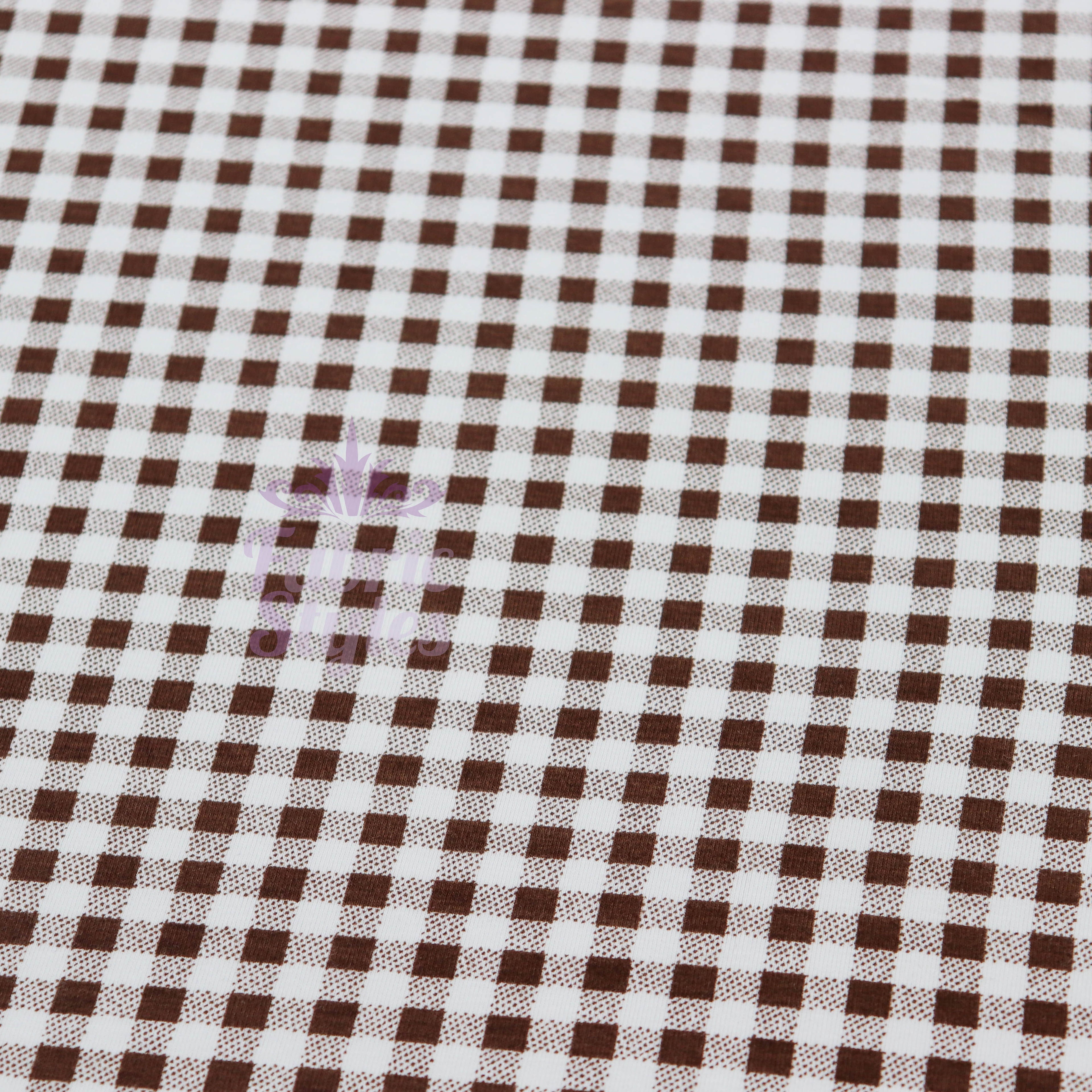 Dark Brown Gingham Check Viscose Elastane Fabric