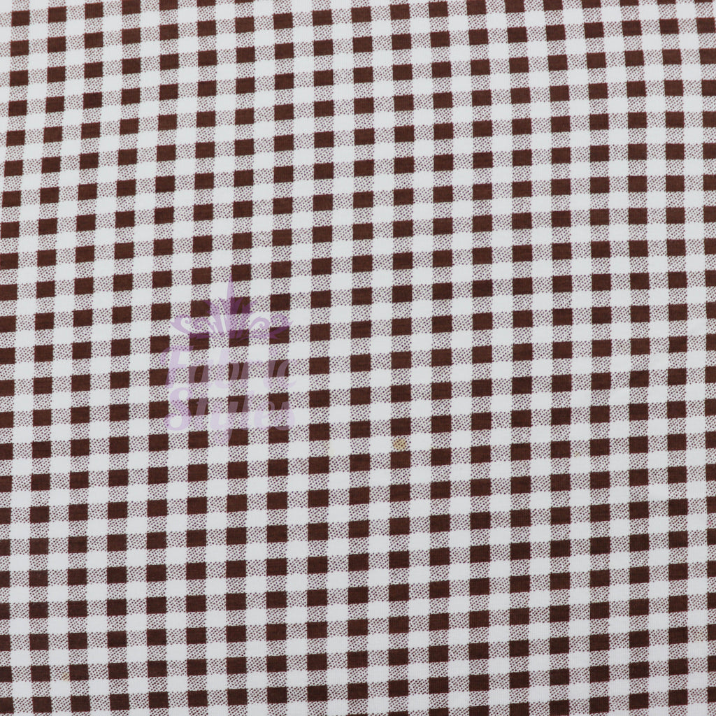 Dark Brown Gingham Check Viscose Elastane Fabric