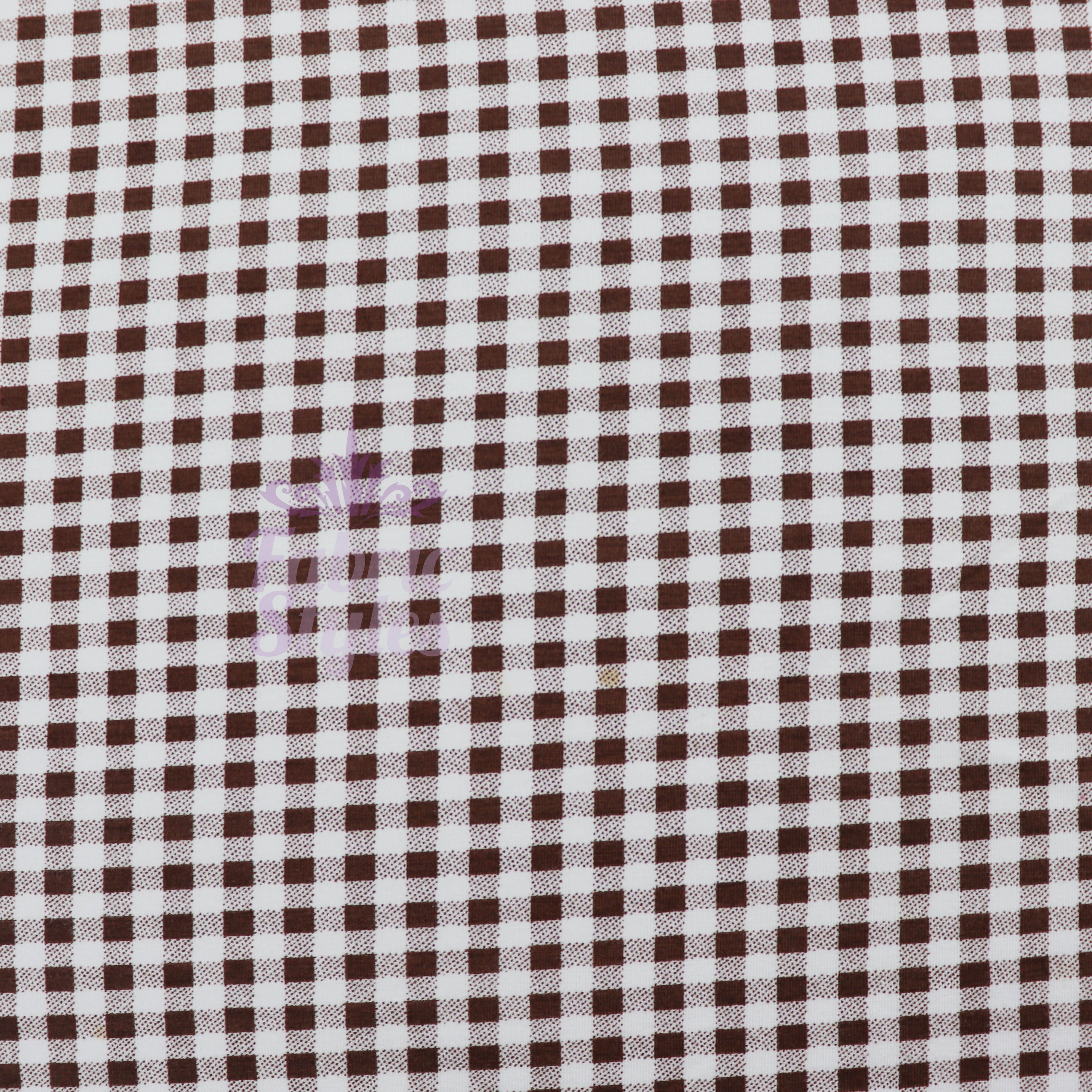Dark Brown Gingham Check Viscose Elastane Fabric