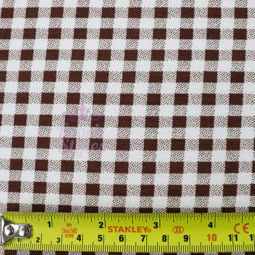 Dark Brown Gingham Check Viscose Elastane Fabric