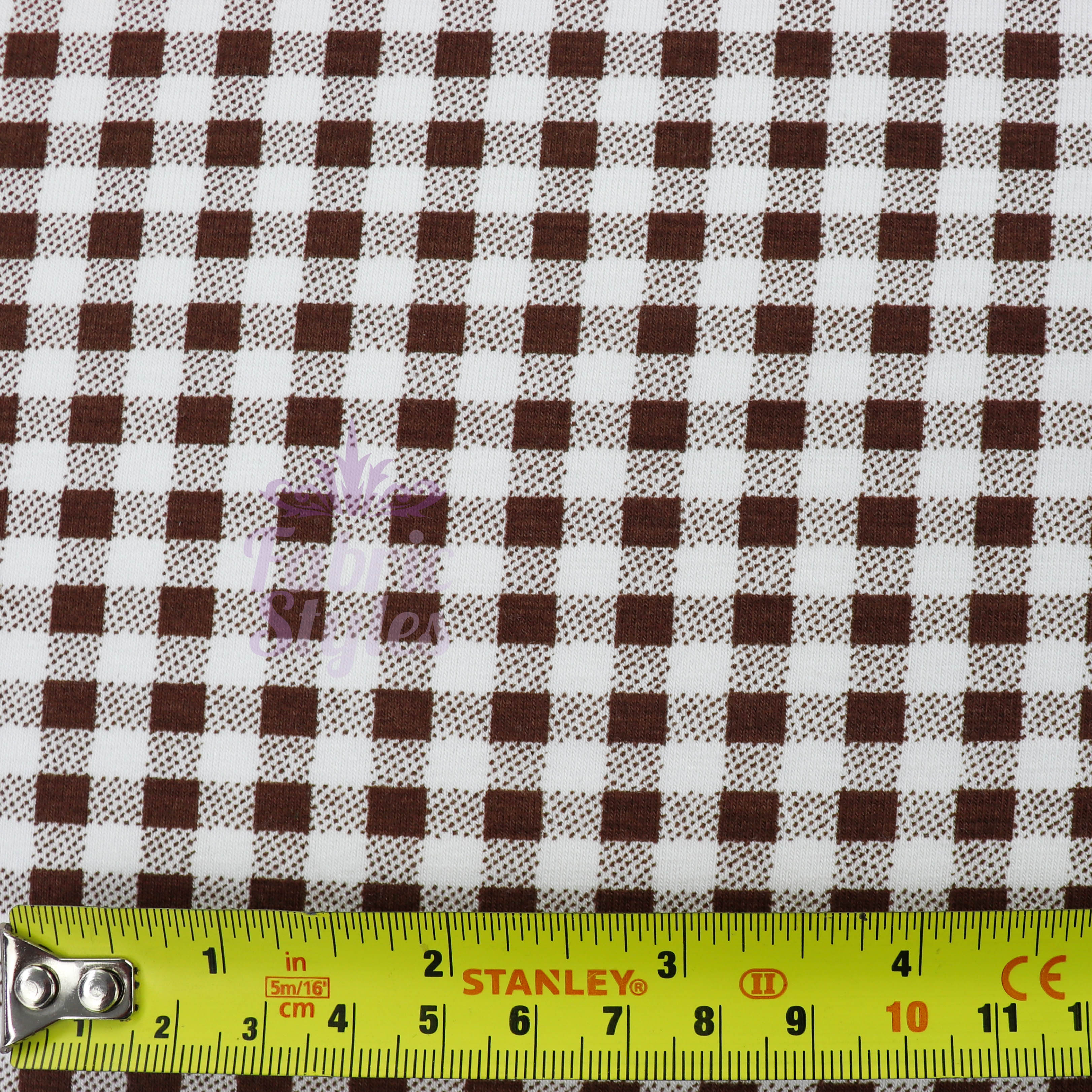 Dark Brown Gingham Check Viscose Elastane Fabric