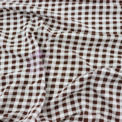Dark Brown Gingham Check Viscose Elastane Fabric