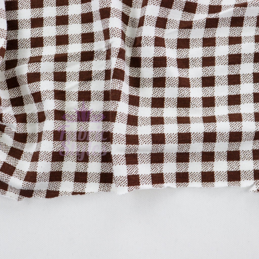 Dark Brown Gingham Check Viscose Elastane Fabric
