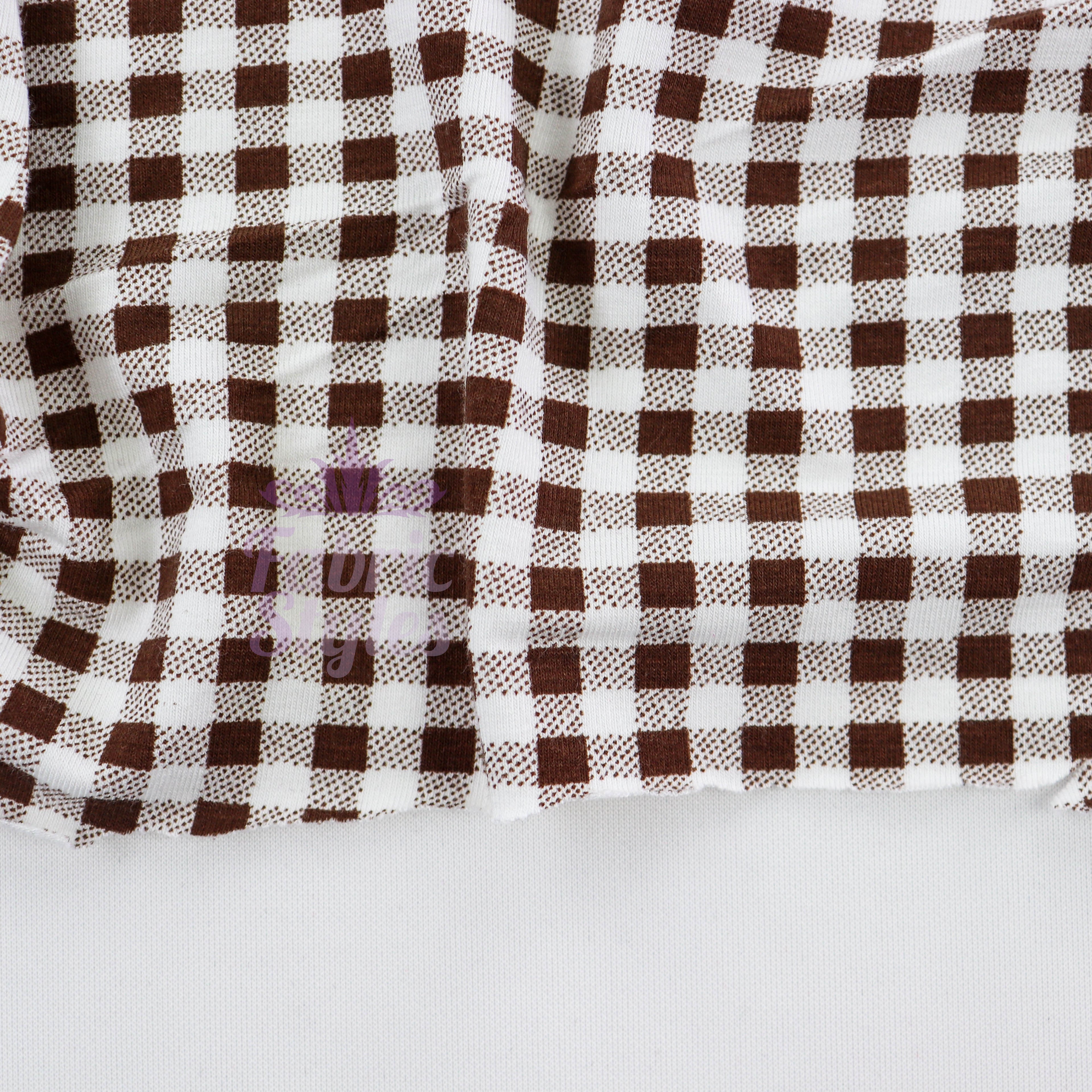 Dark Brown Gingham Check Viscose Elastane Fabric