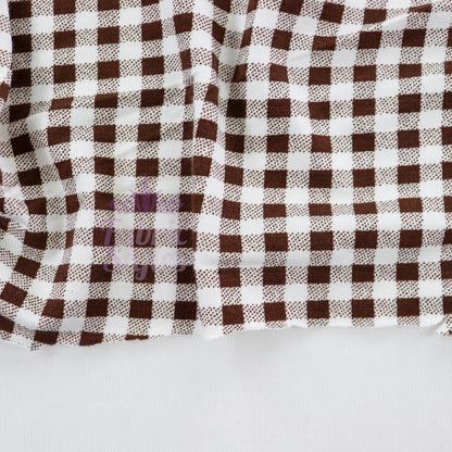 Dark Brown Gingham Check Viscose Elastane Fabric