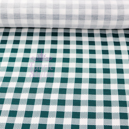 Green Gingham Check Viscose Elastane Fabric