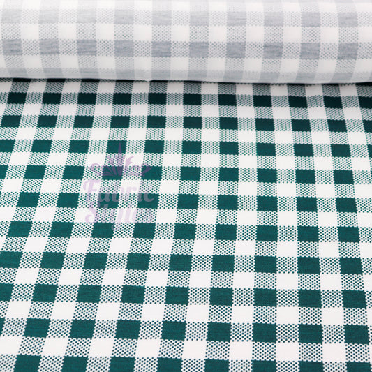 Green Gingham Check Viscose Elastane Fabric