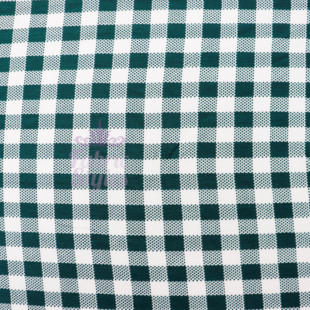 Green Gingham Check Viscose Elastane Fabric