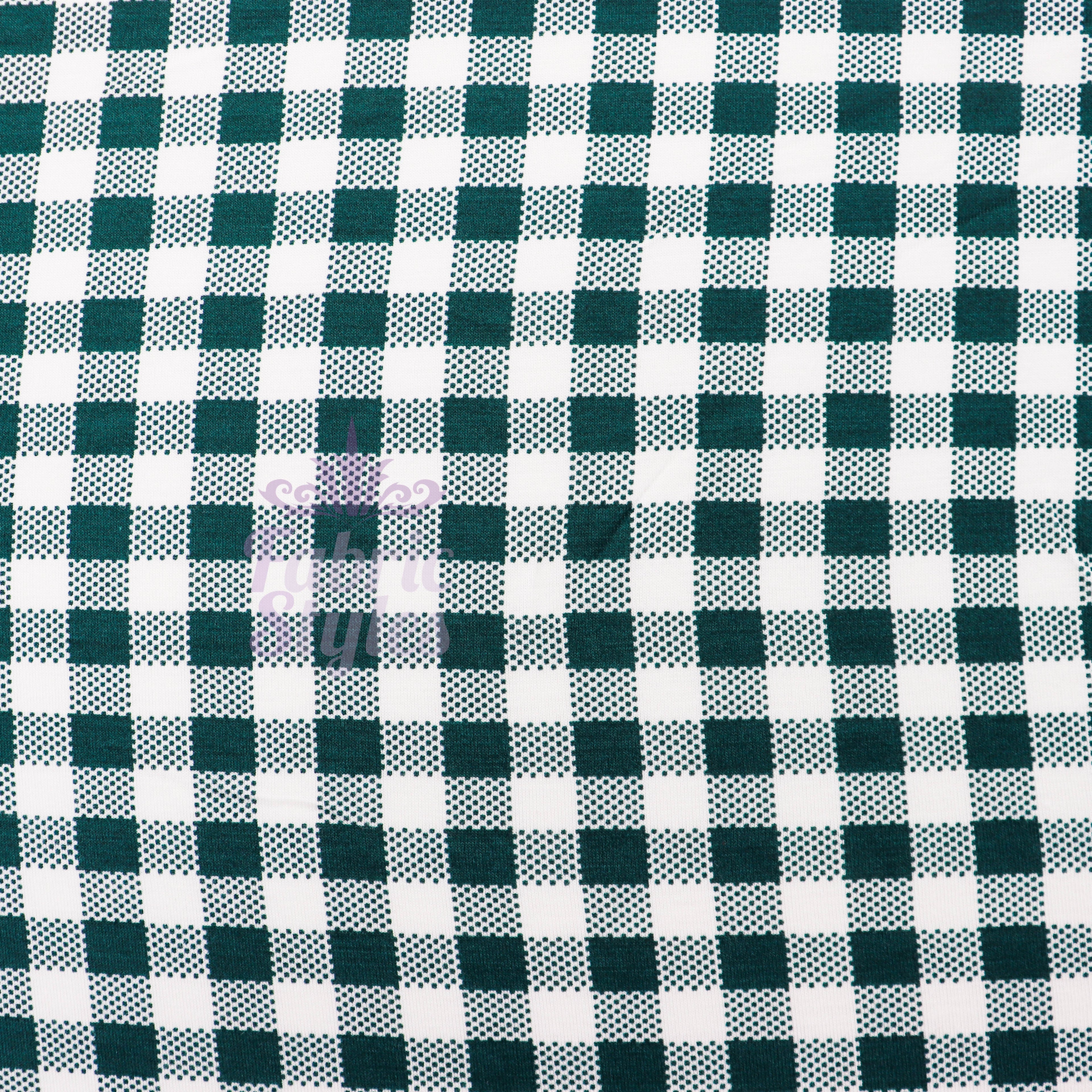 Green Gingham Check Viscose Elastane Fabric