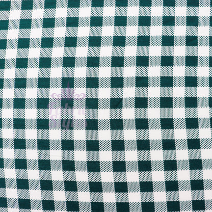 Green Gingham Check Viscose Elastane Fabric
