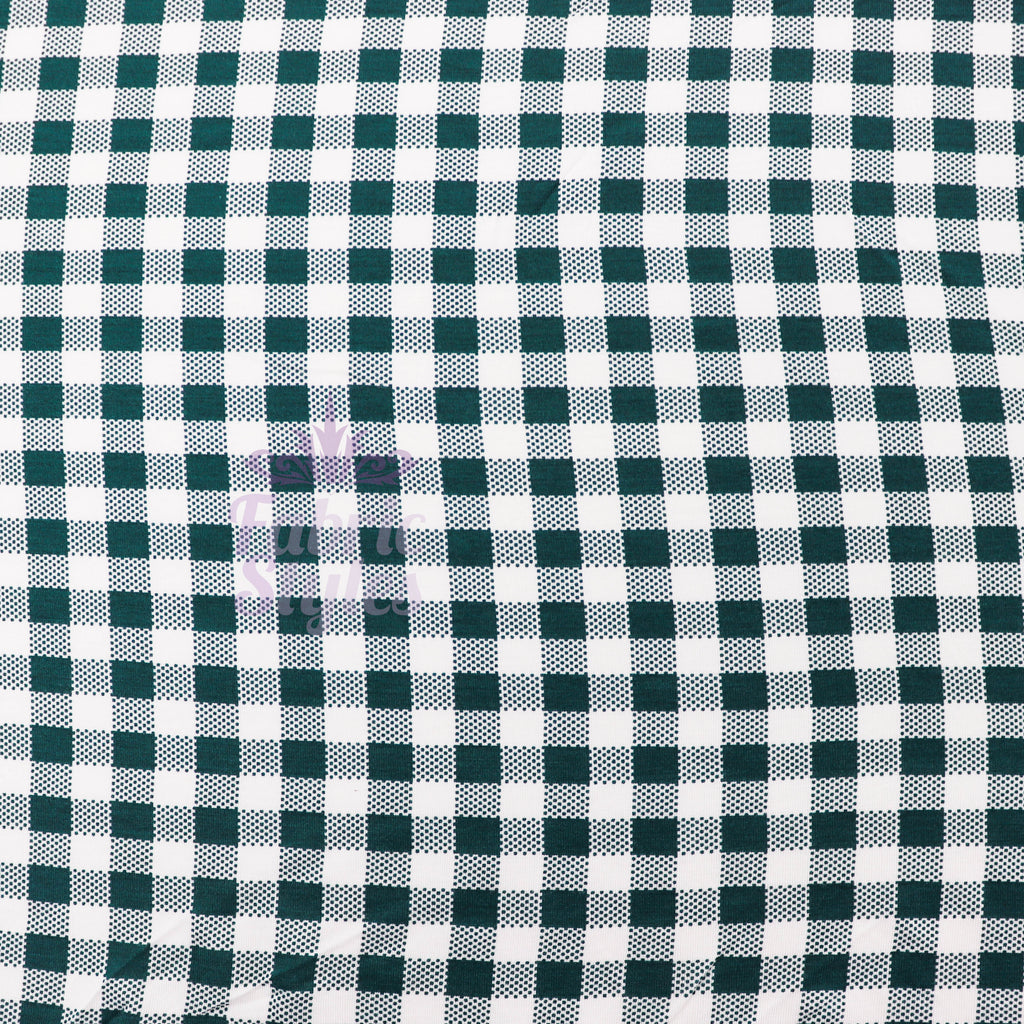 Green Gingham Check Viscose Elastane Fabric